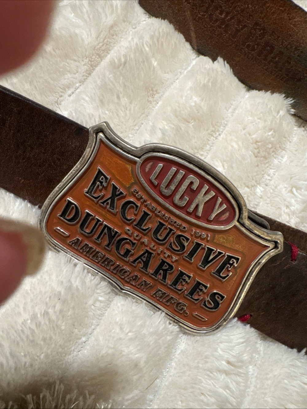 Lucky Brand Brown Leather Belt with Orange and Silver Buckle